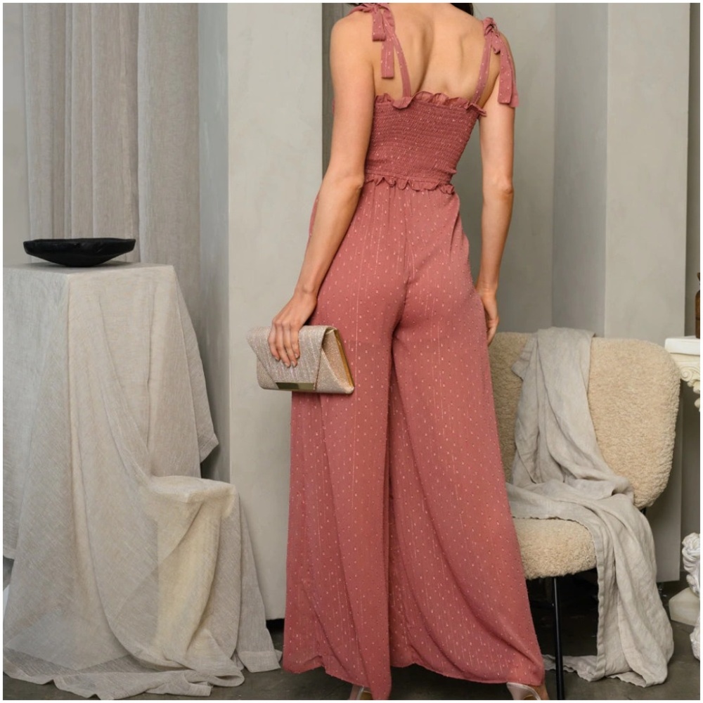 SLEEVELESS SMOCKED SHIMMER DETAILED JUMPSUIT - Picture 4 of 4